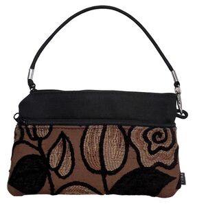 Erda Black and Brown Floral Embroidered Tapestry Wristlet/Clutch